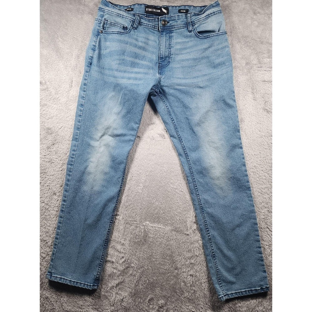 Stone Falcon Jeans Mens 34x30 (Fits 32x28) Light Wash Slim Tapered Stretch Denim